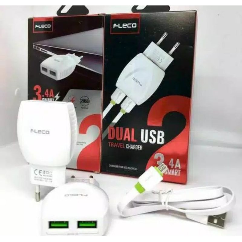 Charger Fleco F-221 Double USB Qualcom micro USB