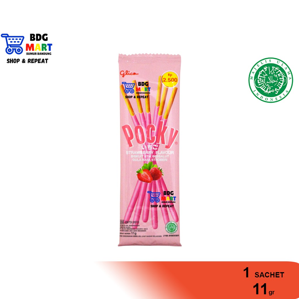 

ECER Pocky Strawberry Kue Biskuit Stik Lapis Krim Stroberi Halal - 11gr