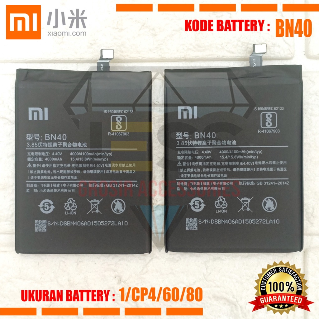 Baterai Battery Original Xiaomi BN40 &amp; BN-40 For Tipe Redmi 4 Pro  - Redmi 4 Prime - 2016060