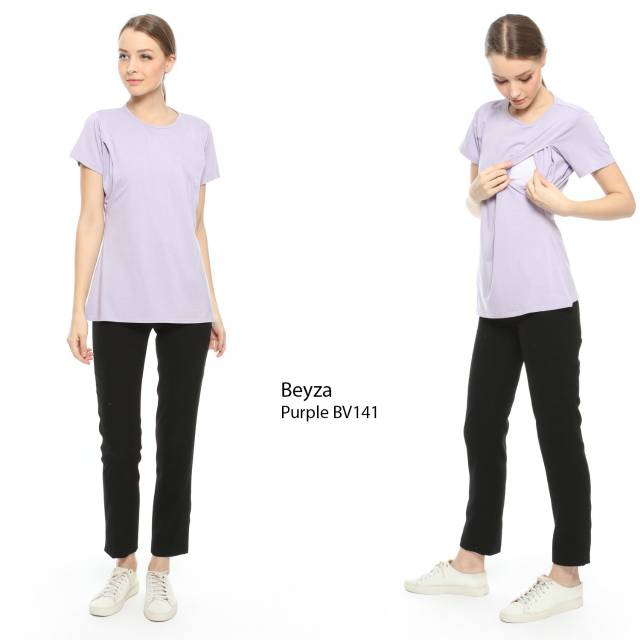 Baju atasan kaos Menyusui BEYZA UNGU LILAC BV141 Blouse menyusui lengan pendek adem terbaru