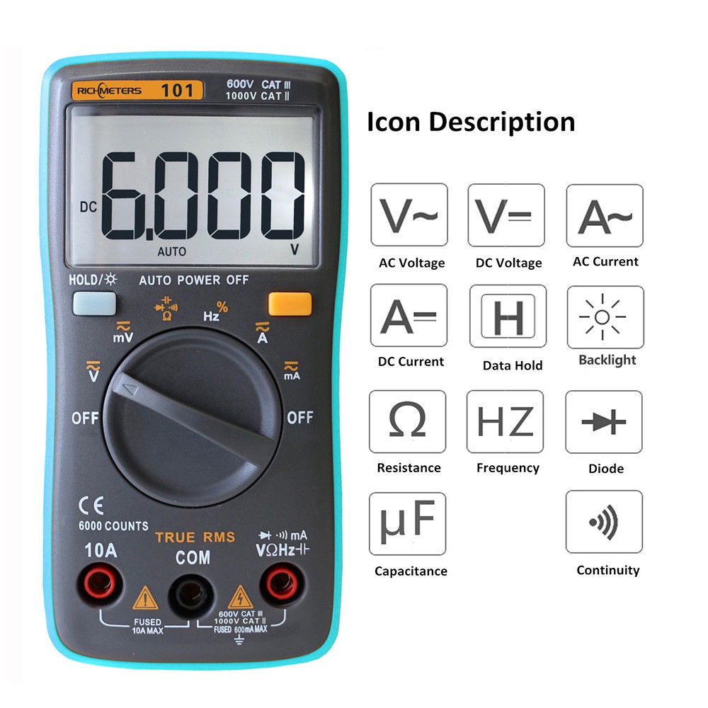 RICHMETERS Digital Multimeter - Alat Ukur arus AC/DC - Digital Multimeter AC/DC Voltage Tester