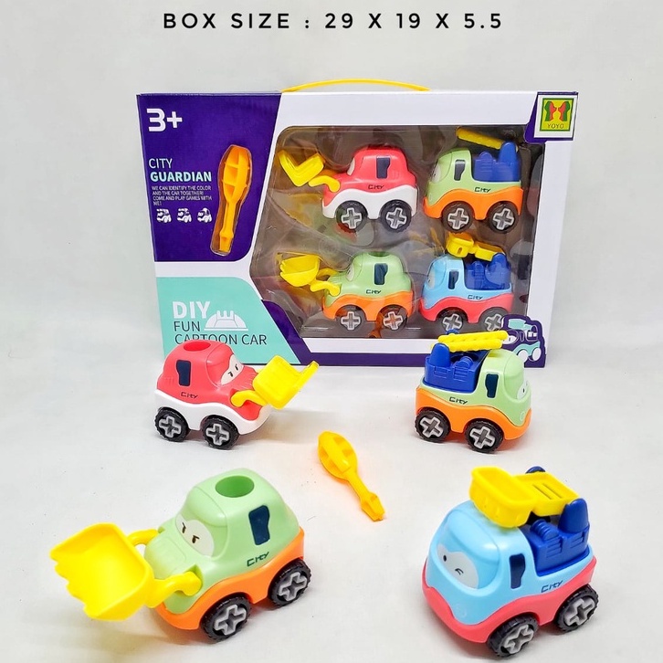 Mobil Mobilan DIY Truck Assemble City Guradian Fun Cartoon Car Truk Konstruksi Bongkar Pasang 4 Pcs