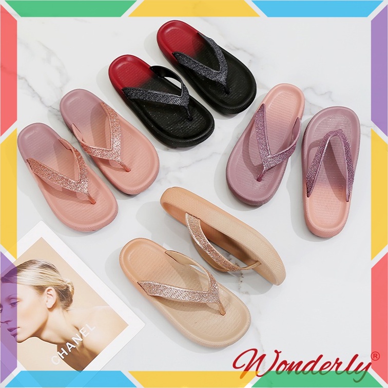 L1921-10 Sandal Jepit Wanita Gliter Wonderly Sendal Jepit Cewek Glitter Jelly Premium Glanzton