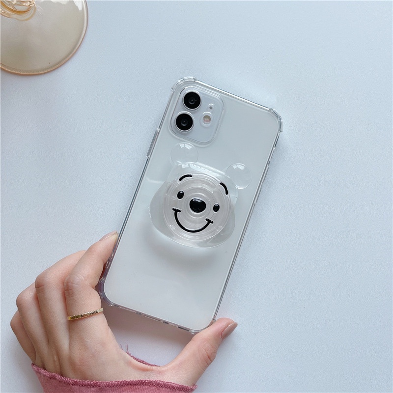 Soft Case TPU Transparan Motif Beruang Holder Kamera Cover IPhone 13 6 6S 7 8 SE 2020 7P 8Plus X XS XR 11 12 Mini Pro Max