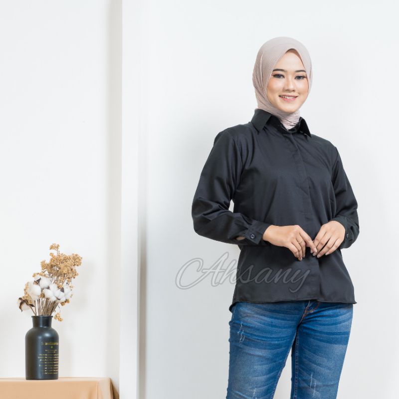 Kemeja Basic Wanita/Kemeja Polos Wanita/Kemeja Toyobo / Baju Atasan Kemeja Wanita Korean Casual Halus Hitam Maroon Putih