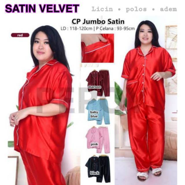 Piyama CP JUMBO - SATIN VELVET Bajutidur Licin Wanita Dewasa Silky