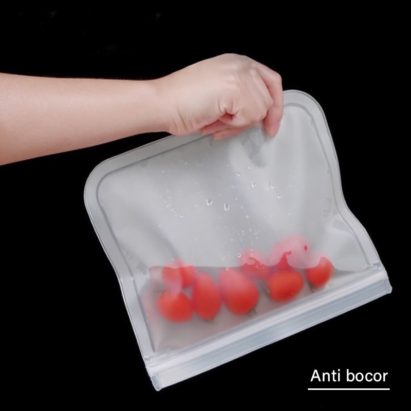 INDOMINI R465 Plastik Kulkas Penyimpanan Tebal / Reusable Ziplock Silicone Silikon Pouch Bag Makanan Kedap Udara Anti Bocor Fridge Organizer