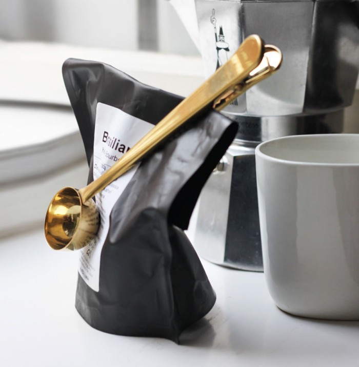 GOLD Sendok takar kopi w/ clip coffee measuring spoon 2in1 Sendok emas