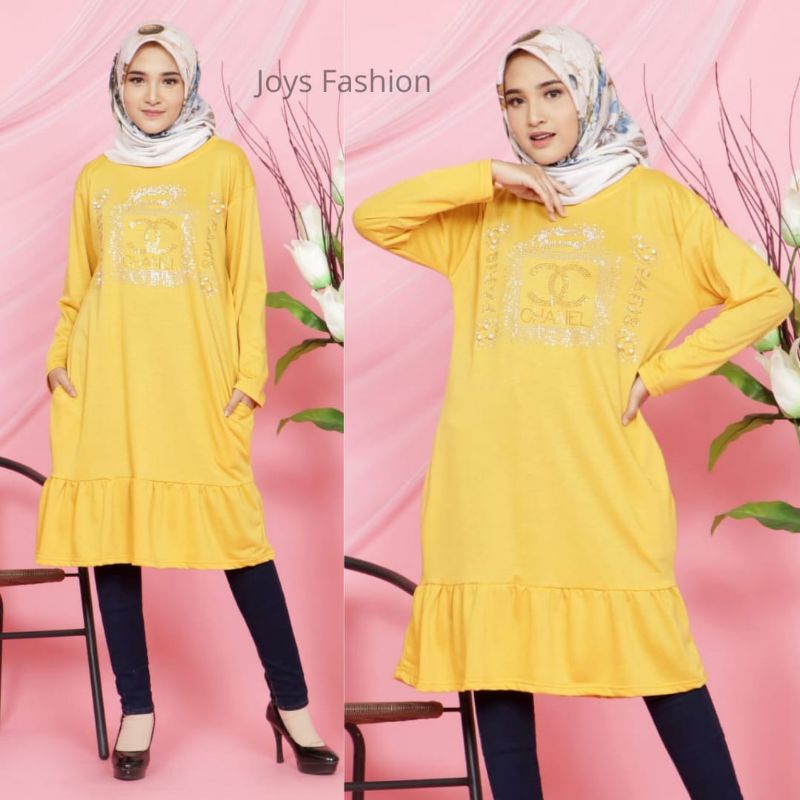 JF Tunik Kaos Wanita Lengan Panjang Dewasa Terbaru Rempel Babyterry Jumbo Muslimah Mote ANELA MOTE REMPEL