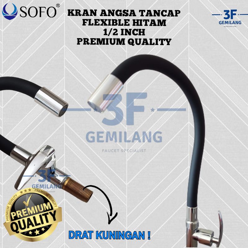 Sofo - Kran ANGSA STAND HITAM FLEXIBLE LAPISAN KARET DRAT FULL KUNINGAN STYLIST 1/2INCH PREMIUM QUALITY