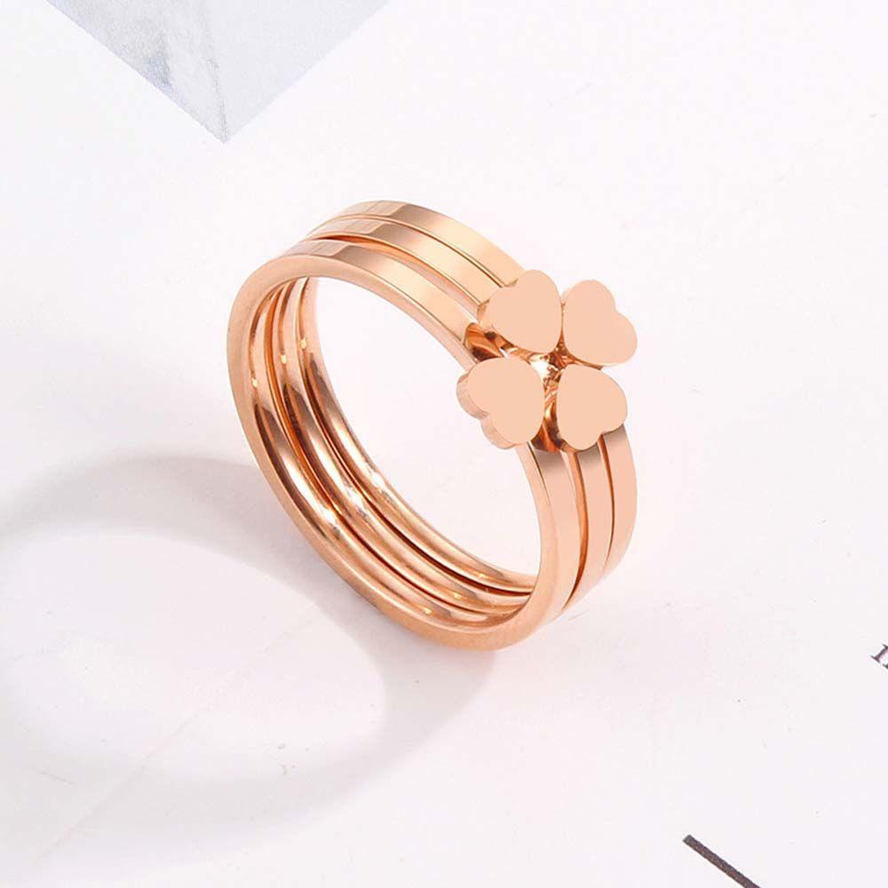Mxbeauty Cincin Semanggi Empat Daun Elegan Vintage Hati Cinta Hati Warna Rose Gold Peach Heart Women Rings