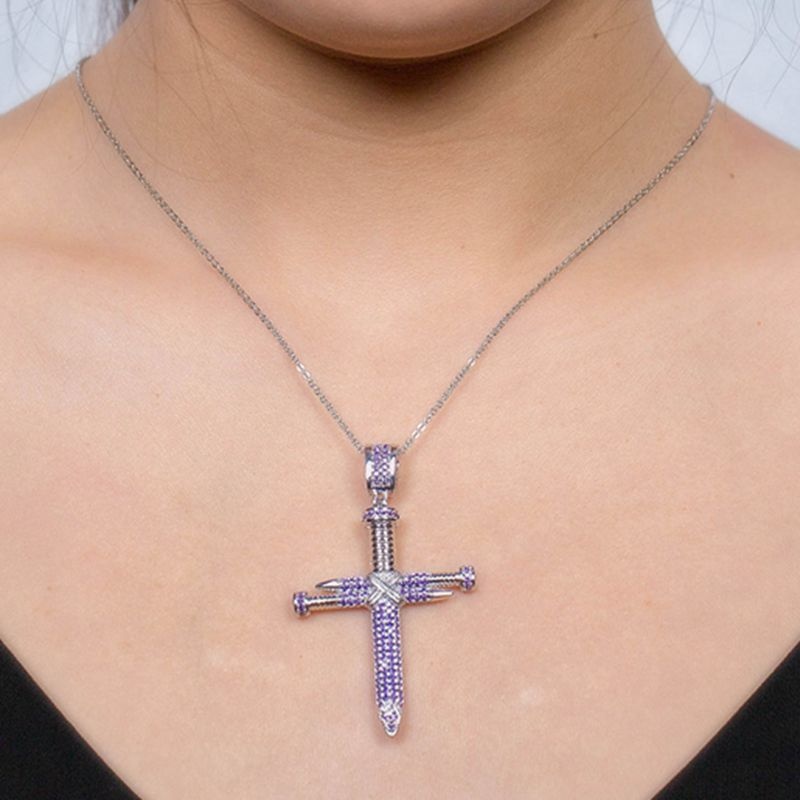 Cross Amethyst Pendant Kalung Wanita / Aksesoris Perhiasan Fashion