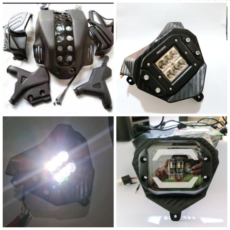 tutup mesin honda crf 150 + cover blok satu set lampu depan case besi led daymaker / cover engine crf 150 set