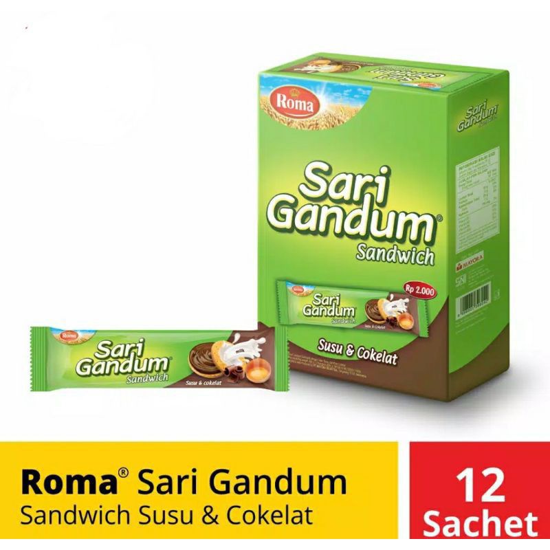 

Roma Sari Gandum Sandwich Coklat Box Isi 12 Sachet