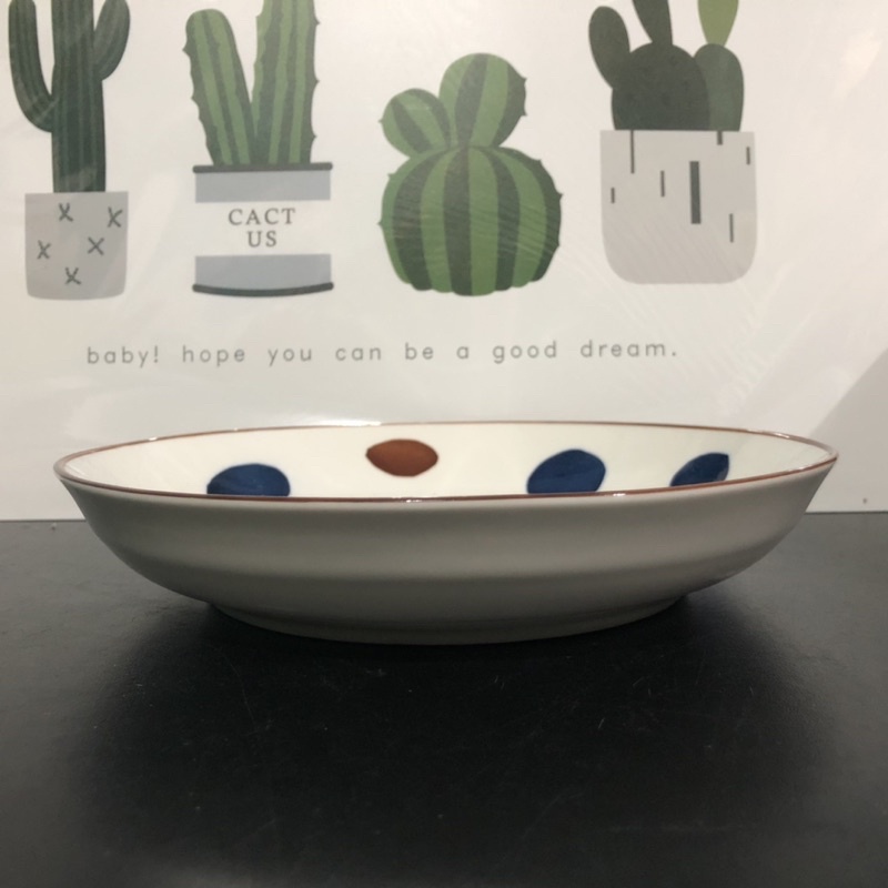 P 97 Piring Keramik Motif Dot 20cm Tanggung Cekung Jepang Korea Style-5