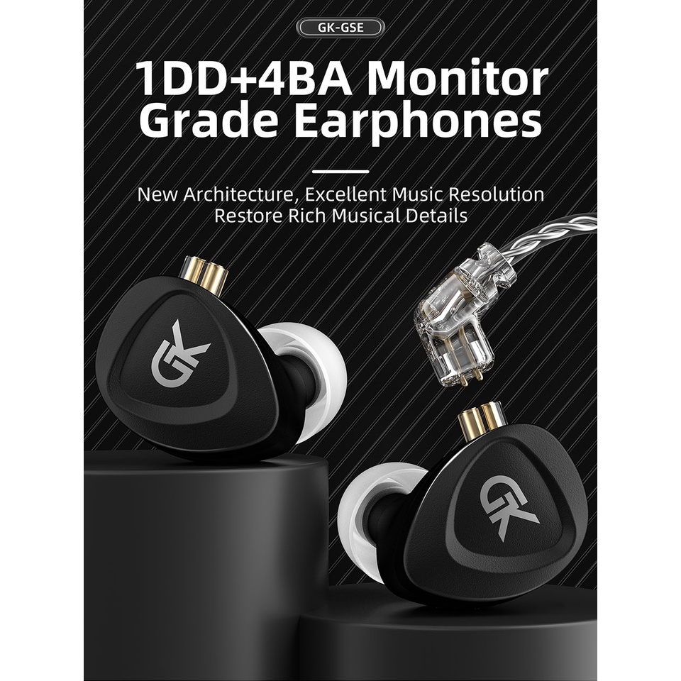 GK GSE 1BA+1DD Driver Unit HiFi In Ear Monitor Earphone Sports Music Headset 2Pin Headphone Earbuds G1 GST G5 GS10 CCA NRA CA2