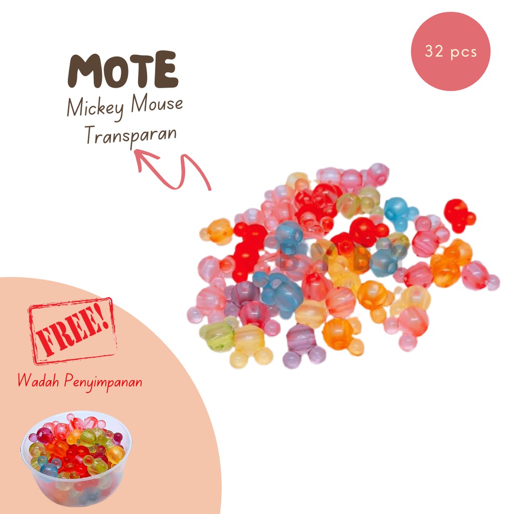[10 gr] Mote beads mickey bening warna - bahan aksesoris gelang kalung FREE wadah penyimpanan