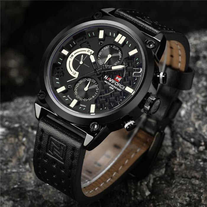 Jam Tangan Pria | Naviforce NF9068 Original | Leather Black