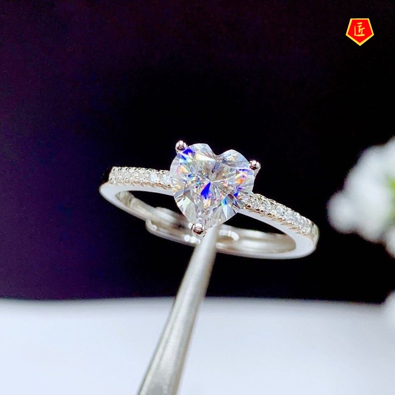 [Ready Stock]Simple Elegant Heart-Shaped Moissanite Diamond Ring for Women