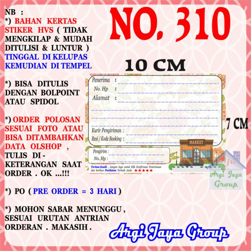 

Stiker HVS - Stiker Pengiriman - Sticker Alamat Olshop Murah Nomer 310-10x7cm