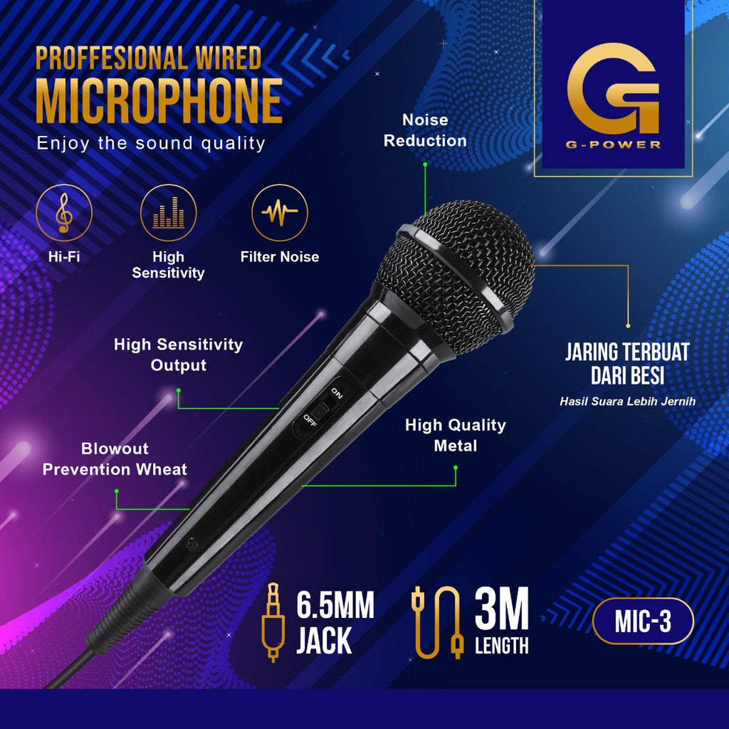 GPOWER MIC 3/ MIC 5 original Mic kabel 3 meter Microphone cable karaoke vocal audio pengeras suara MUSIK