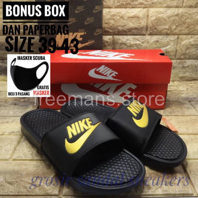 SENDAL PRIA SELOP SLIDE SANDAL COWOK SLIDE NIKE BENASSI HITAM GOLD