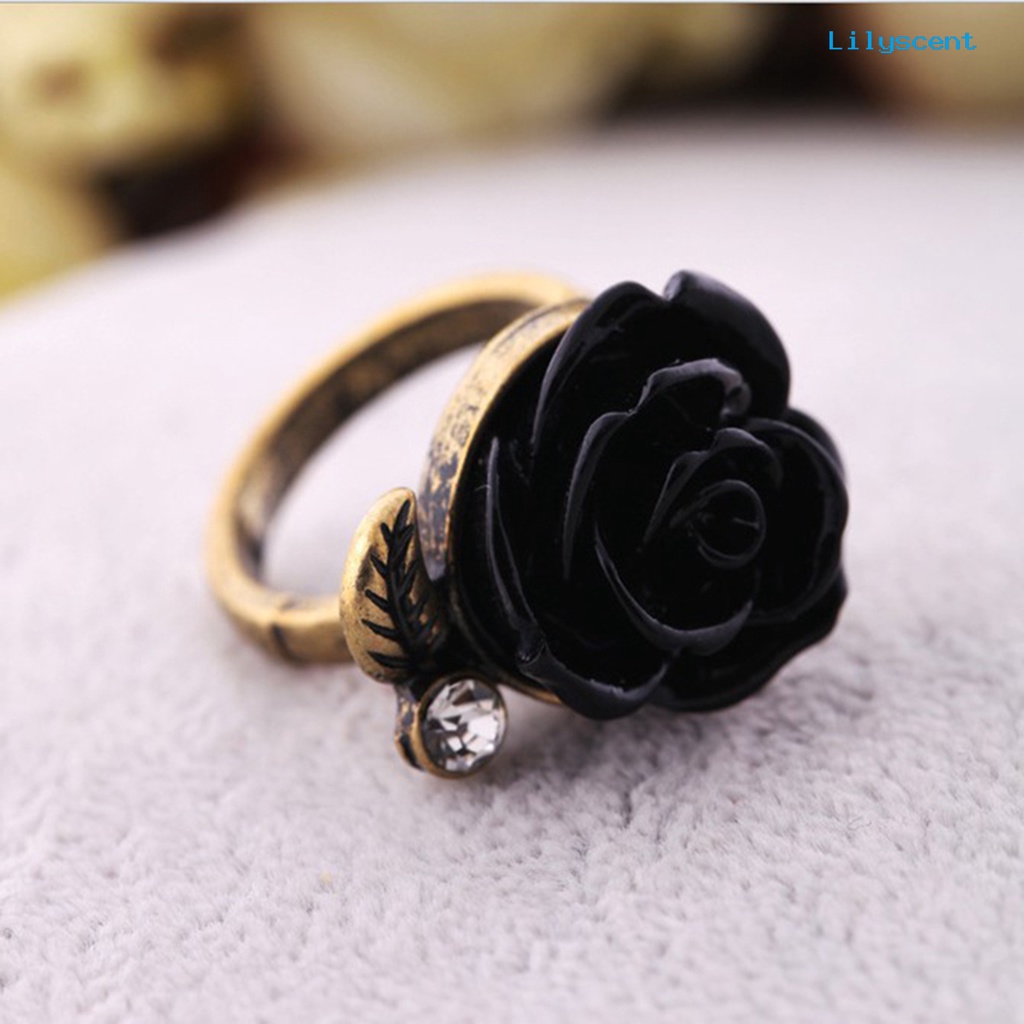 Ls Cincin Bentuk Daun Mawar Aksen Berlian Imitasi Gaya Vintage Untuk Wanita