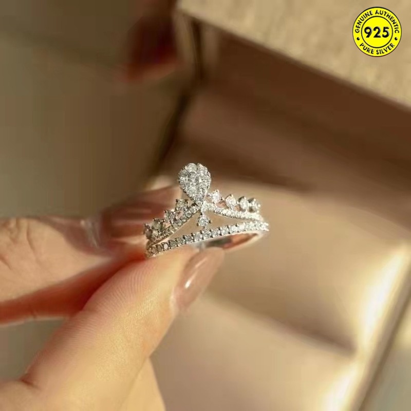 Cincin Tunangan Desain Mahkota Hias Berlian Imitasi Untuk Wanita