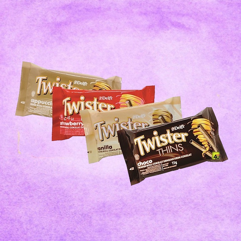 

DELFI Twister THINS Mini Wafer Roll 1 Pack Isi 12 pcs gram Rasa Choco / Strawberry / Vanilla / Cappucino Flavor Original Makanan Ringan Camilan Cemilan Keluarga Kue Cookies Kering Jajan Jajanan Anak Siap Saji Kemasan Sajian Shoppa Corner Malang Jawa Timur