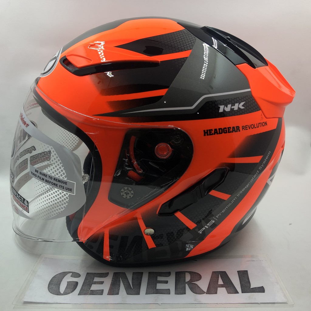 Helm NHK R1 Motif Octarium Orange Fluorecent Silver Orange Flo Stabilo Double Visor Half Face