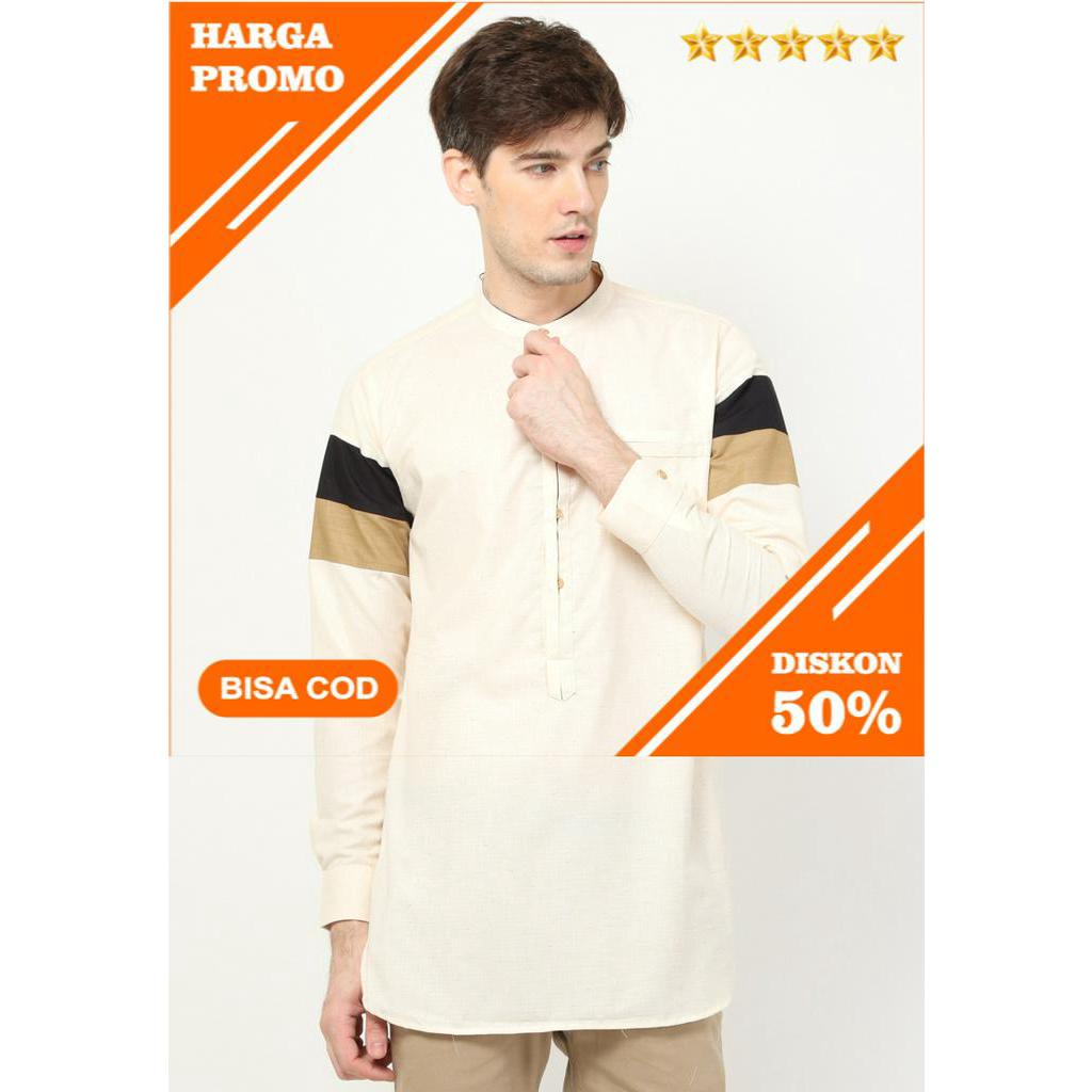 M231 Koko Kurta Pria Warna Krem - Coklat 1542