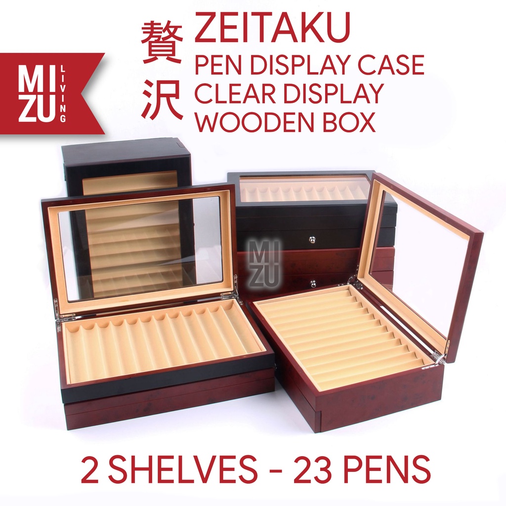 MIZU ZEITAKU 23 Fountain Pen Clear Display Case Wooden Box Storage Kotak Pen