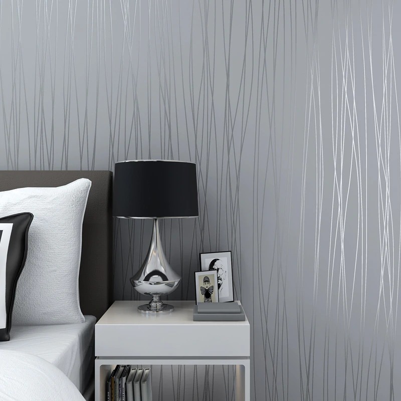 Jual Modern Fashion Striped Wallpaper Luxury Living Room Silver Grey tv