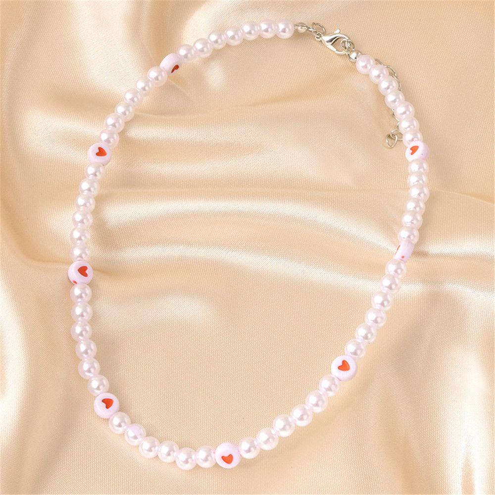 Suyo Pearl Beads Necklace White Heart Pattern Hadiah Pasangan Elegan