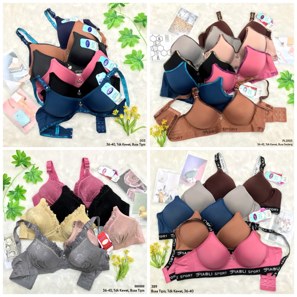 RVC75 - PIAOLI Bra JUMBO Busa Tipis Tanpa Kawat 32-46 Kait 3 | BH Katun Polos Underwear Cewek Dewasa