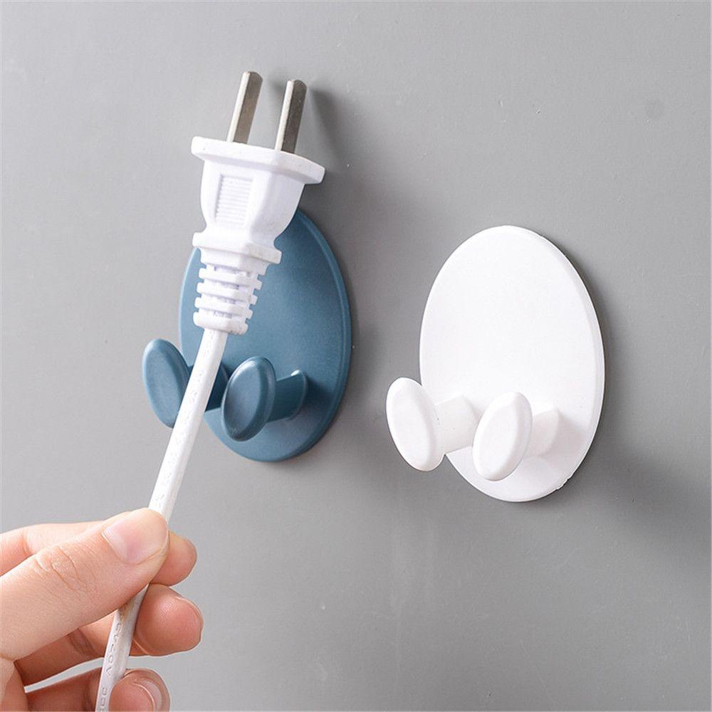 2 Pcs Kait Dinding Penyimpanan Power Plug Soket Dengan Perekat Untuk Dapur / Kamar Mandi