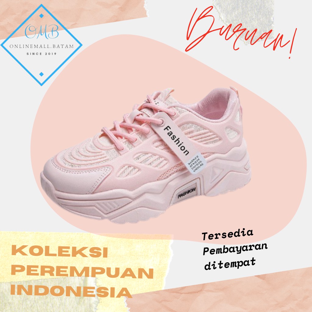 Sepatu Sneakers Wanita Casual Import Fashion Sport Shoes Original Pink Abu Hijau Onlinemall 202-1