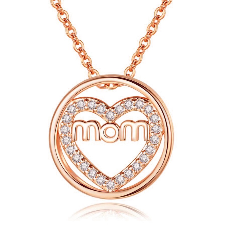 Kalung Rantai Dengan Liontin Hati Motif Tulisan Mom Untuk Hadiah Hari Ibu