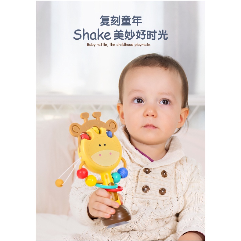 [BIG SALE] Animal Rattle Teether/ Rattle Bayi/ Mainan Tongkat Rattle Teether Bayi/ Rattle dengan mainan gendang putar/ Mainan Edukasi Gigitan