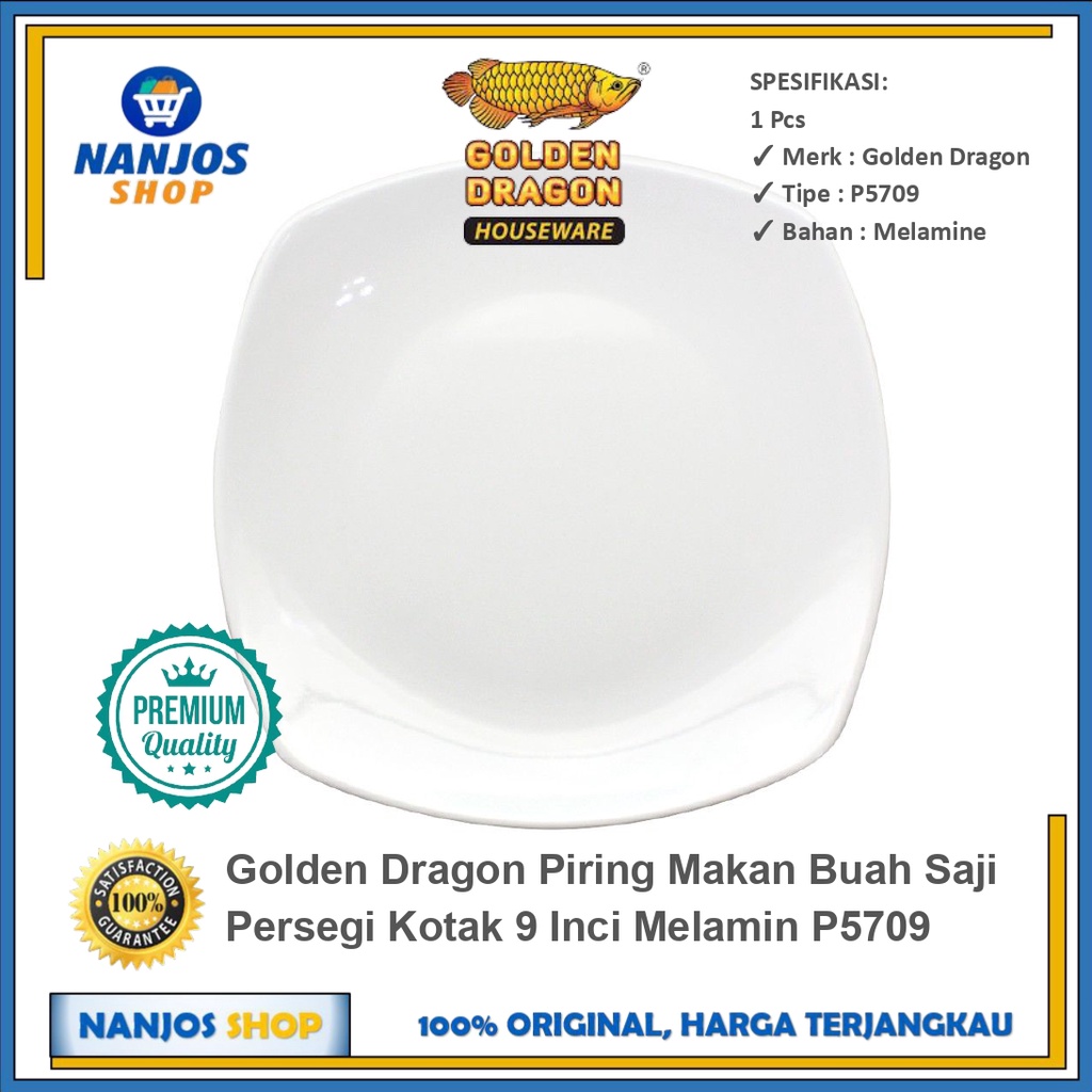 Golden Dragon Piring Makan Buah Saji Persegi Kotak 9 Inci Melamin P5709