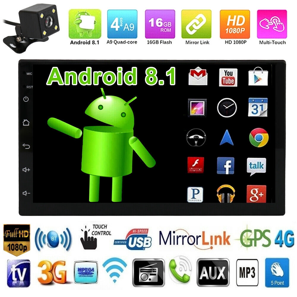 Android 8.1 WiFi 2Din 7in HD Quad Core GPS Navi Car Stereo Radio MP5 Player FM