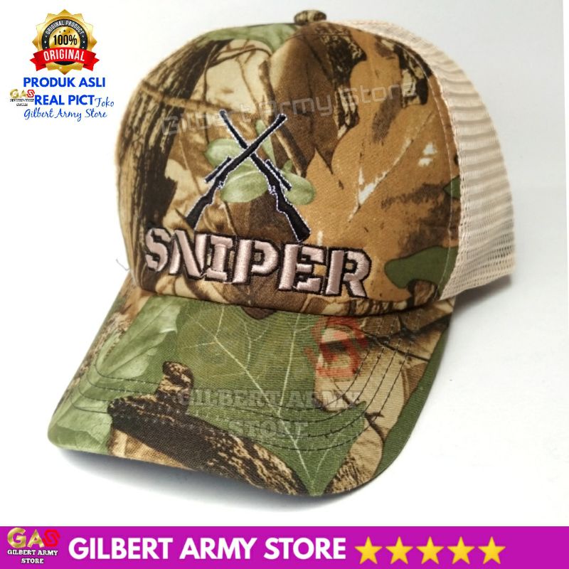 GILBERT ARMY STORE Topi Loreng Camo Sniper Variasi Jala Jaring Velcro Perekat Hat Pria Tactical Terbaru Murah Grosir Premium