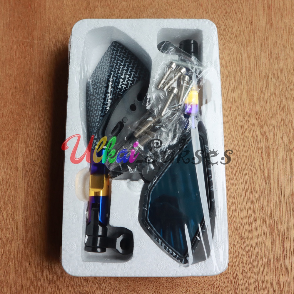 Spion Tomok l Variasi Aksesoris Spion Motor Tomok CNC Two Tone Blue Gold Carbon Kaca V2 Thailand Style Universal Murah