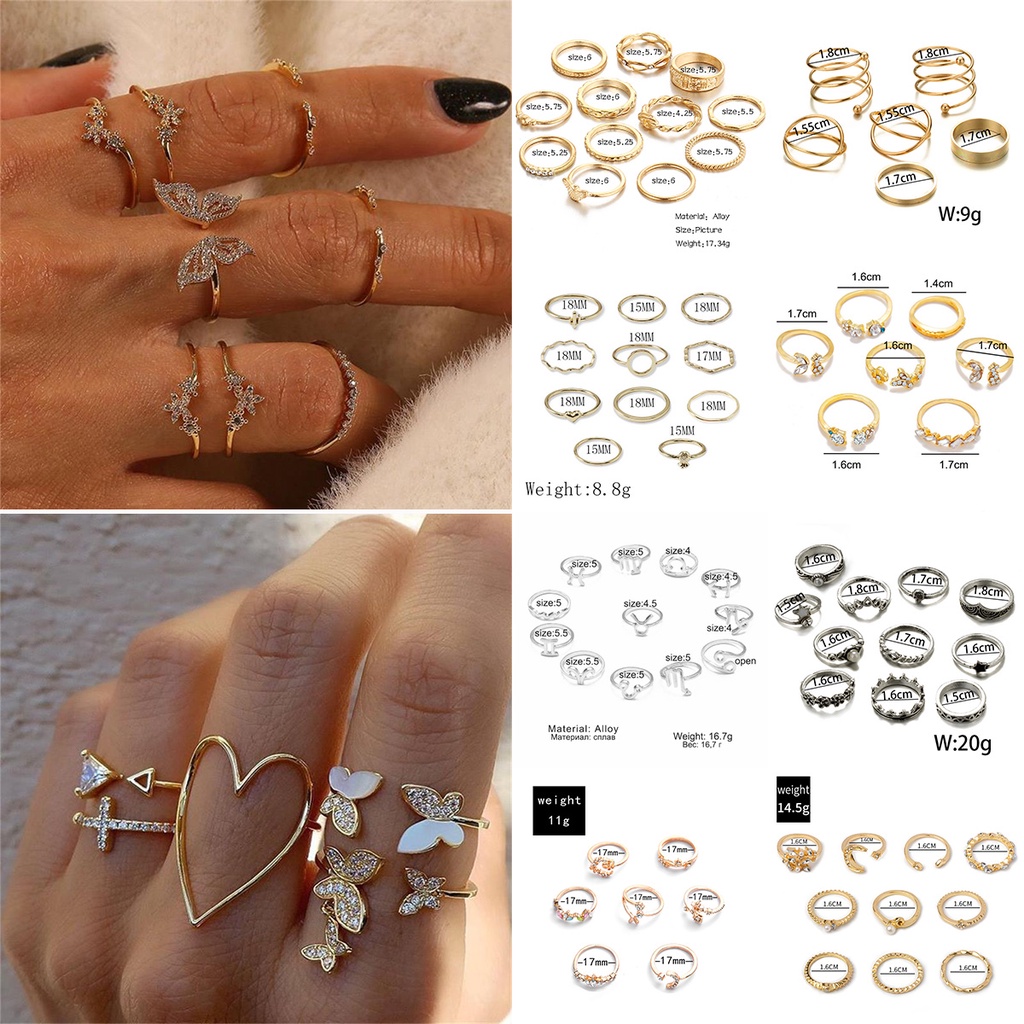 5 / 6Pcs / Set Cincin Knuckle Desain Bintang Bulan Kupu-Kupu Micro Diamond Gaya Boho Untuk Aksesoris