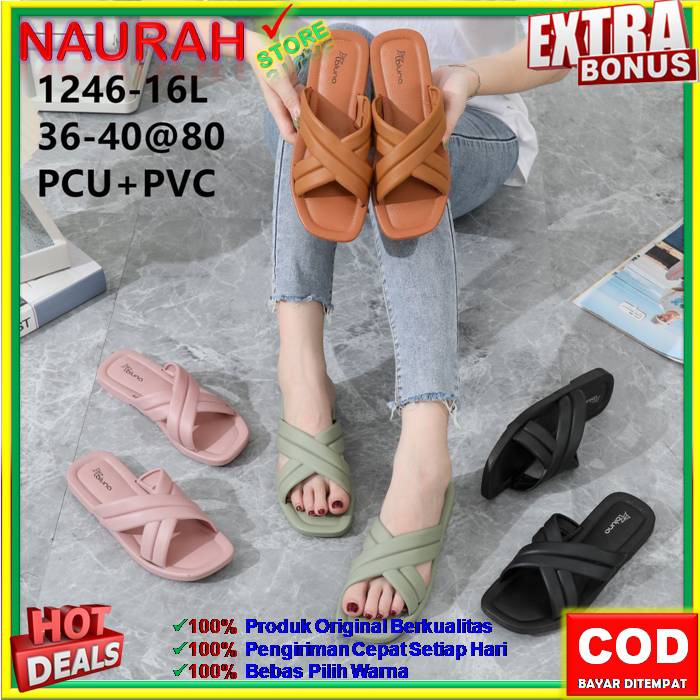 SANDAL SLOP LALUNA 1246 16L SENDAL SLOP WANITA MOTIF TALI GARIS SILANG 100% ORIGINAL KUALITAS IMPORT NYAMAN ANTI SLIP JELLY RUBBER