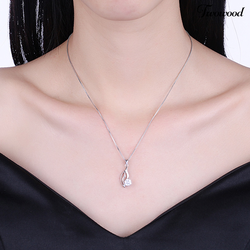 Twowood SILVERHOO 925 Silver Clavicle Necklace Hollow Tree Leaf Cubic Zirconia Pendant Necklace for Dating