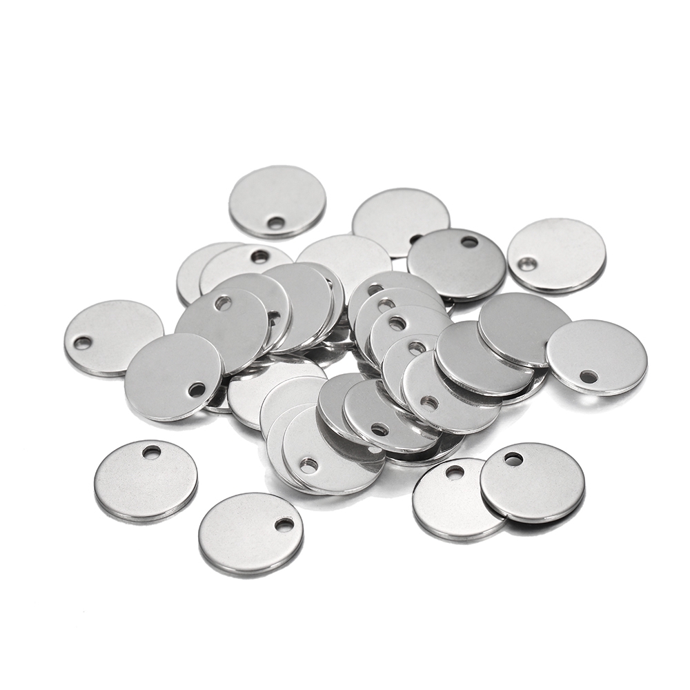 10-50pcs/lot 6-30mm Stainless Steel Round One Hole Charms Pendants Dog Tag For DIY Jewelry Making Findings Bracelet Supplies