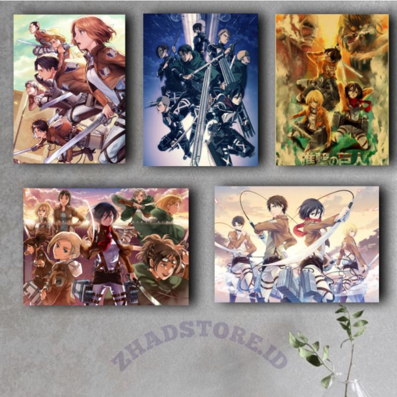 Poster Frame Kayu Attack On Titan shingeki no kyojin  Hiasan Dinding Kamar walldecor