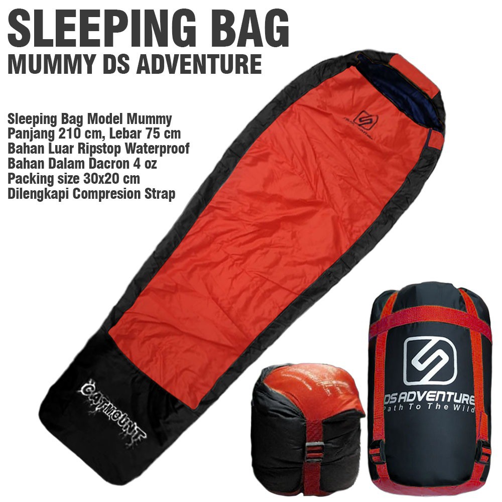 Sleeping bag mummy dacron 8 oz waterproof DS ADVENTURE seri catmount - sleeping bag mumy waterproof - sleeping bag dacron - sliping bag gunung - kantong tidur dewasa - selimut gunung - sleping bag mumi dacron