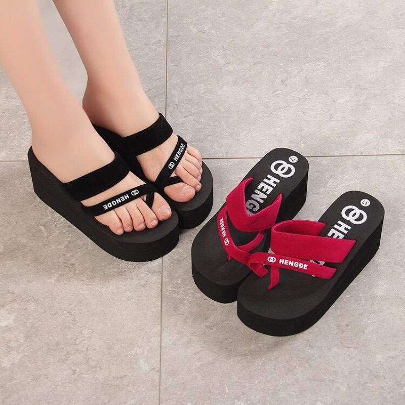 SANDAL SPON WEDGES  SLG WANITA TALI SILANG